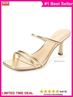 Square Open Toe Strappy Mules Kitten Heel Sandals Faux Leather